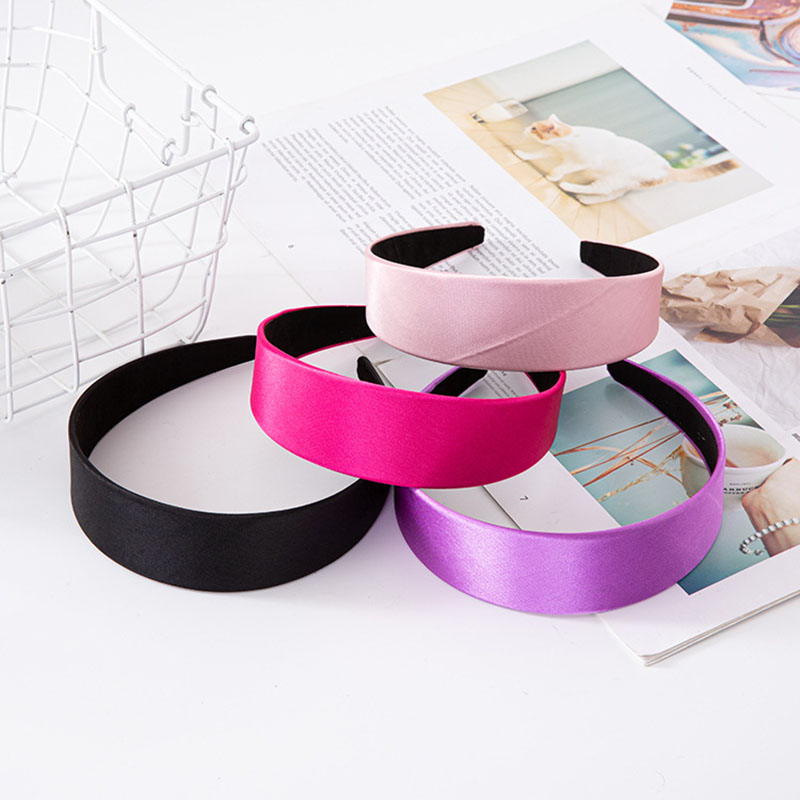 Wholesale Jewelry Wide Edge Solid Color Flat Satin Plastic Candy Color Hair Bands