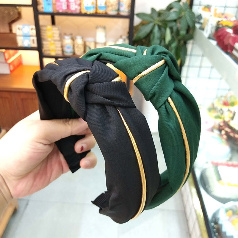 Wholesale Jewelry Korean Version Of The Gold Edge Knotted Retro Wide Edge Solid Color Fabric Hair Bands