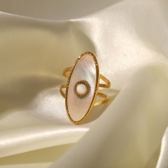 Wholesale French Vintage Mother-of-pearl 18k Gold Stainless Steel Oval With Pearl Shell Ring