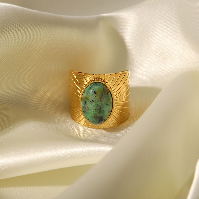 Wholesale Vintage Oval African Turquoise Wide Face Opening Ring