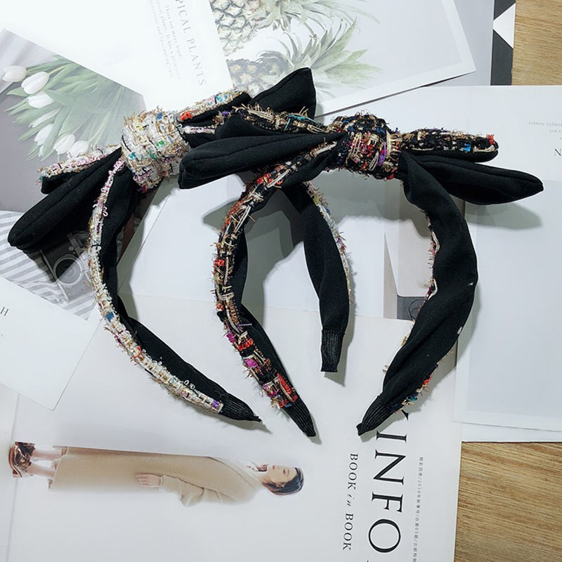 Wholesale Jewelry Korean Version Of Tweed Wide Edge Rabbit Ears Fabric Bow Hair Band