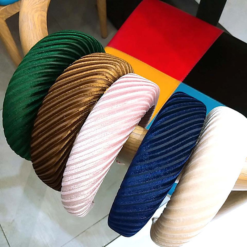 Wholesale Jewelry Striped Velvet Sponge Flat Thickened Solid Color Fabric Hair Band