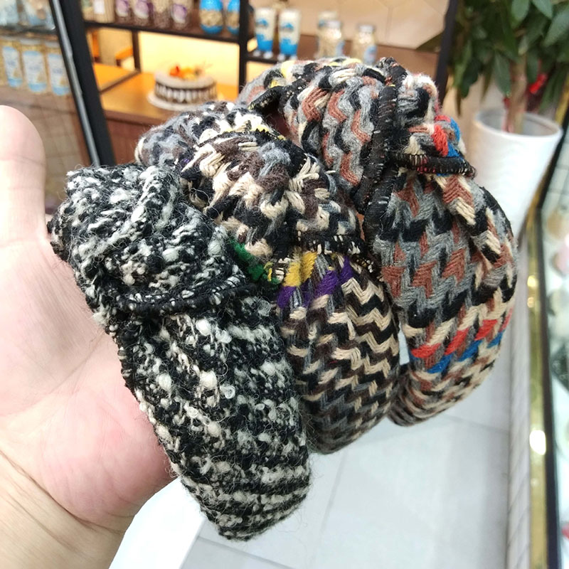 Wholesale Jewelry Wide Edge Tweed Knotted Korean Knitted Wool Fashion Hair Bands