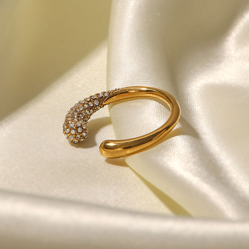 Wholesale French Titanium Steel 18k Gold-plated Stainless Steel With White Diamonds Open Ring