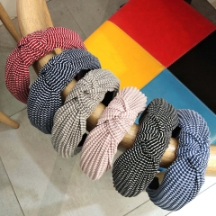 Wholesale Jewelry Simple Wide Edge Fabric Korean Fashion Ruffle Striped Knotted Hair Bands