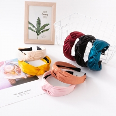 Wholesale Jewelry Korean Version Of The Cute Cloth Simple Knotted Wide Side Satin Solid Color Hair Bands