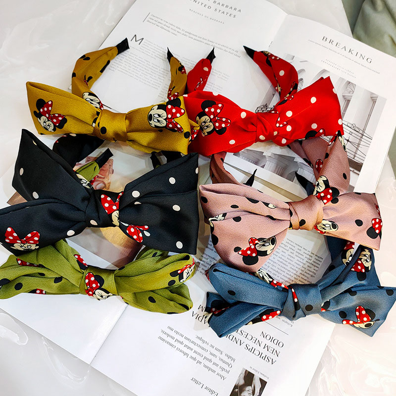 Wholesale Jewelry Korean Version Of Double Bow Wide Edge Fabric Cartoon Hair Band