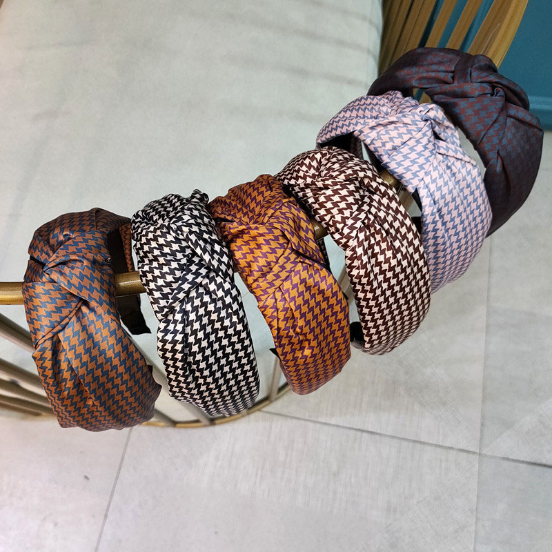 Wholesale Jewelry Korean Retro Pu Fabric Bird Lattice Stitching Bow Wide Side Hair Band