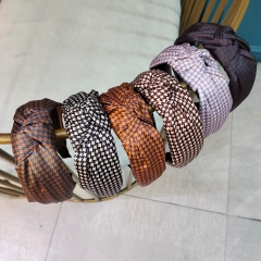 Wholesale Jewelry Korean Retro Pu Fabric Bird Lattice Stitching Bow Wide Side Hair Band