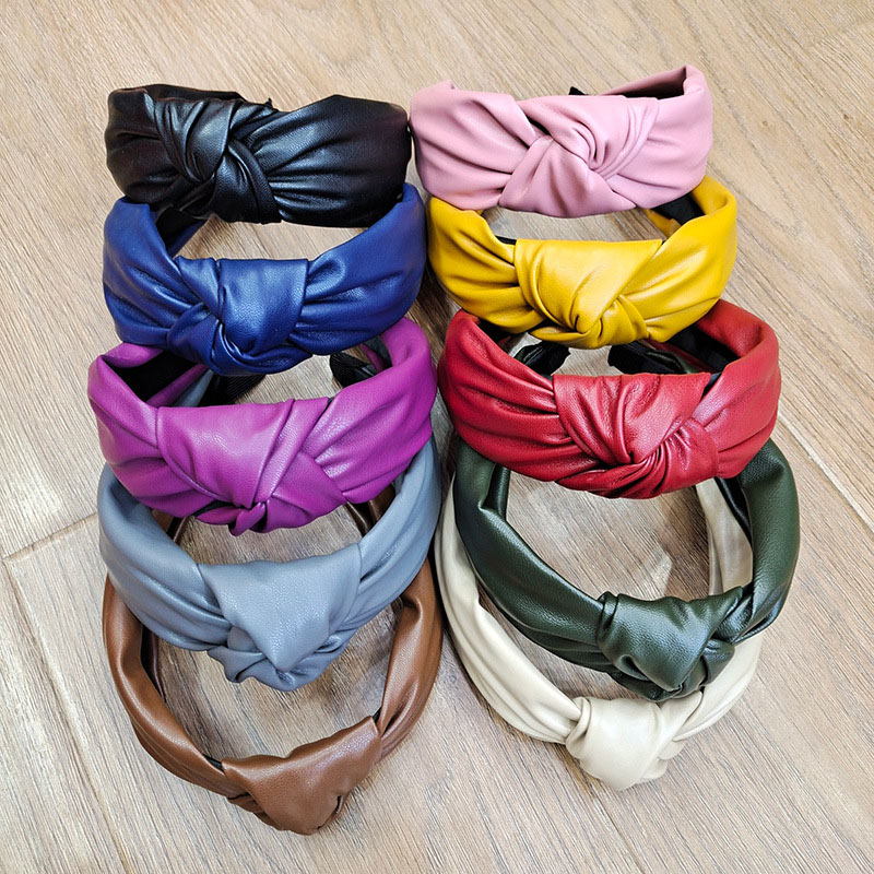 Wholesale Jewelry Korean Pu Knotted Simple Leather Headband Solid Color Fashion