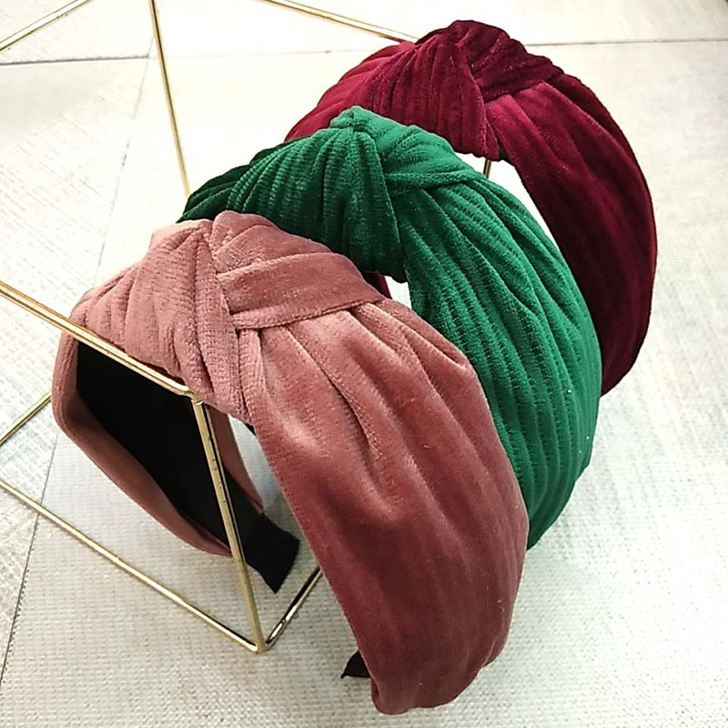 Wholesale Jewelry Korean Version Of Cloth Wide Edge Knotted Solid Color Striped Velvet Simple Headband