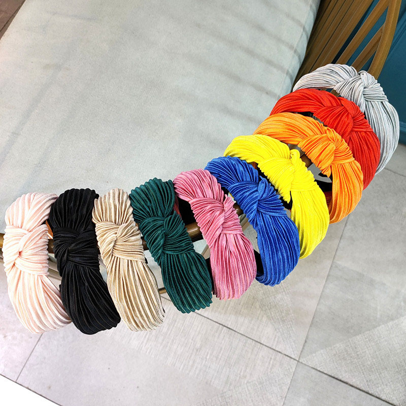 Wholesale Jewelry Korean Version Of The Candy Color Pleated Knotted Solid Color Fabric Hair Pressure Headband