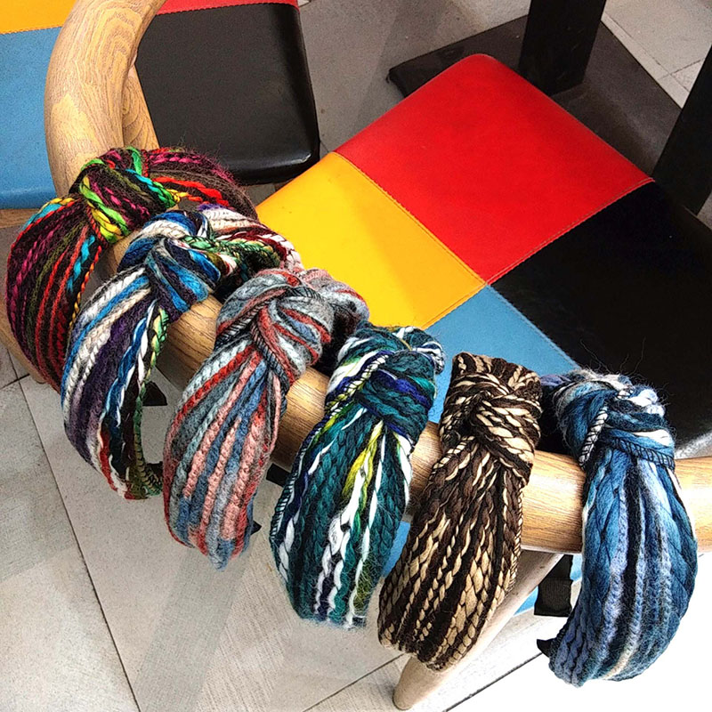 Wholesale Jewelry Mixed Color Wool Knotted Korean Version Of The Wide Side Of The Color Stripes Headband