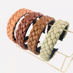Korean Version Of The Leather Braided Headband Candy Color Braid Pu Headband Distributor