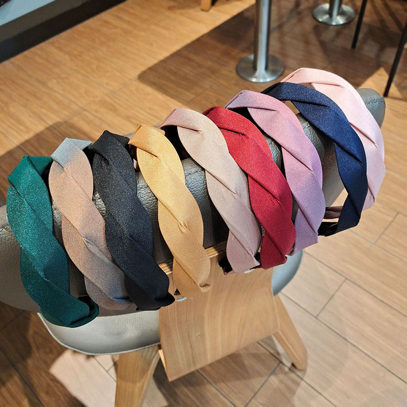 Solid Color Wave Hair Band Korean Retro Bright Silk Cross Weave Headband Distributor