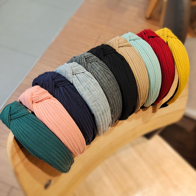 Wholesale Jewelry Korean Version Of Simple Wool Wash Middle Knotted Solid Color Striped Knitted Headband