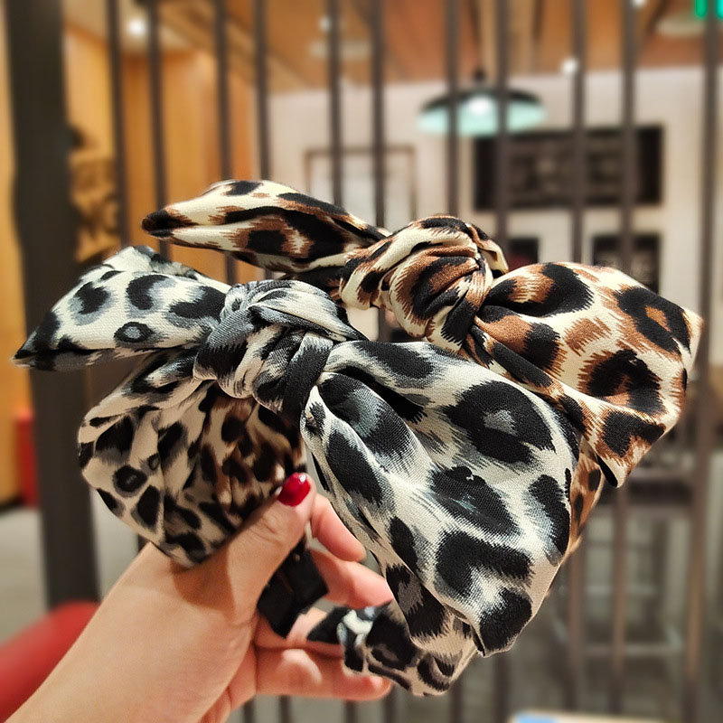Wholesale Jewelry Leopard Print Bow Retro Fabric Rabbit Ears Hair Band