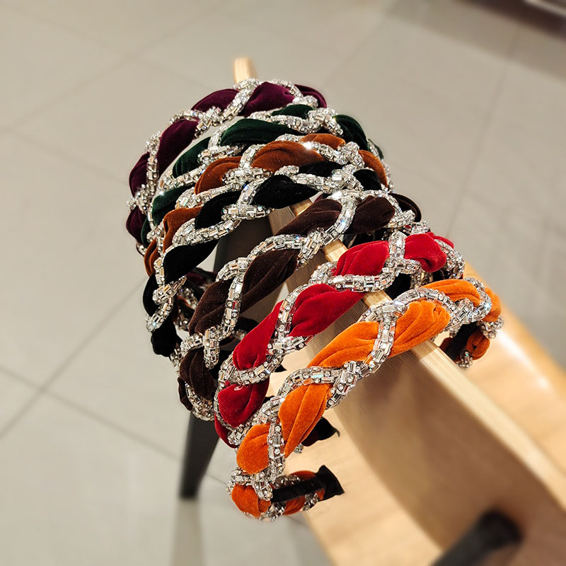 Korean Flocked Hair Band High-grade Luxury Rhinestone Hand-wound Braid Distributor