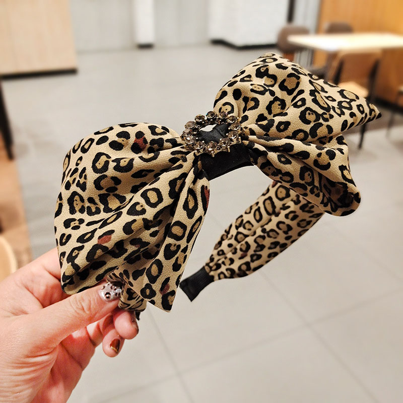 Korean Wide Edge Leopard Print Hair Clip Bow Alloy Rhinestone Fashion Headband Distributor