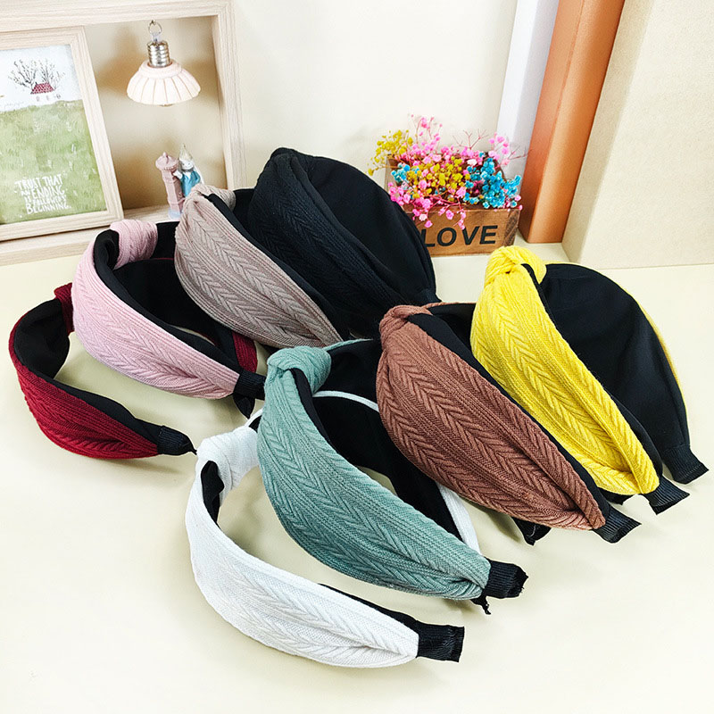 Korean Version Of The Wheat Spike Pattern Wool Simple Spelling Color Wide Edge Knotted Headband Fashion Knitting Distributor