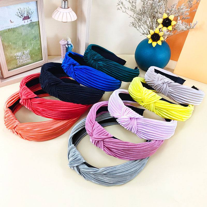 Japanese And Korean Pleated Knotted Hair Bands Ribbed Knotted Vintage Solid Color Hair Bands Distributor