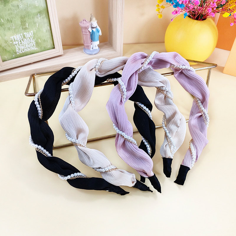 Korean Version Of The Pearl Chain Wrap Wave Braid Headband Fabric Sweet Distributor