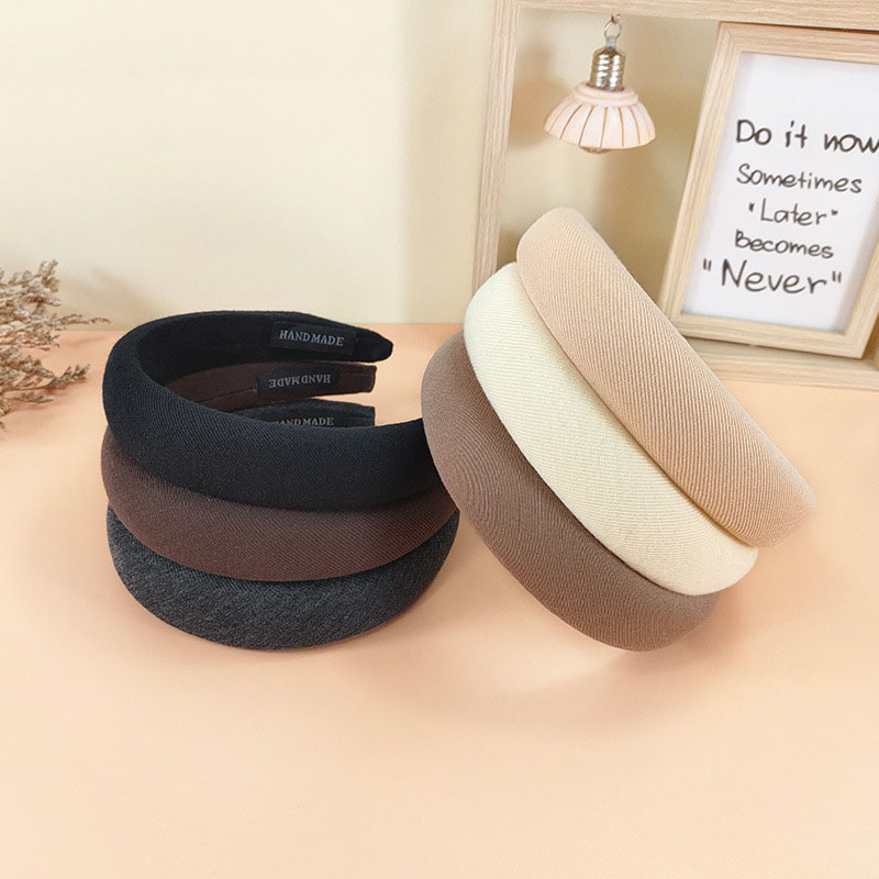 Korean Version Of The Retro Simple Solid Color Fabric Sponge Wide Side Hair Bands Distributor
