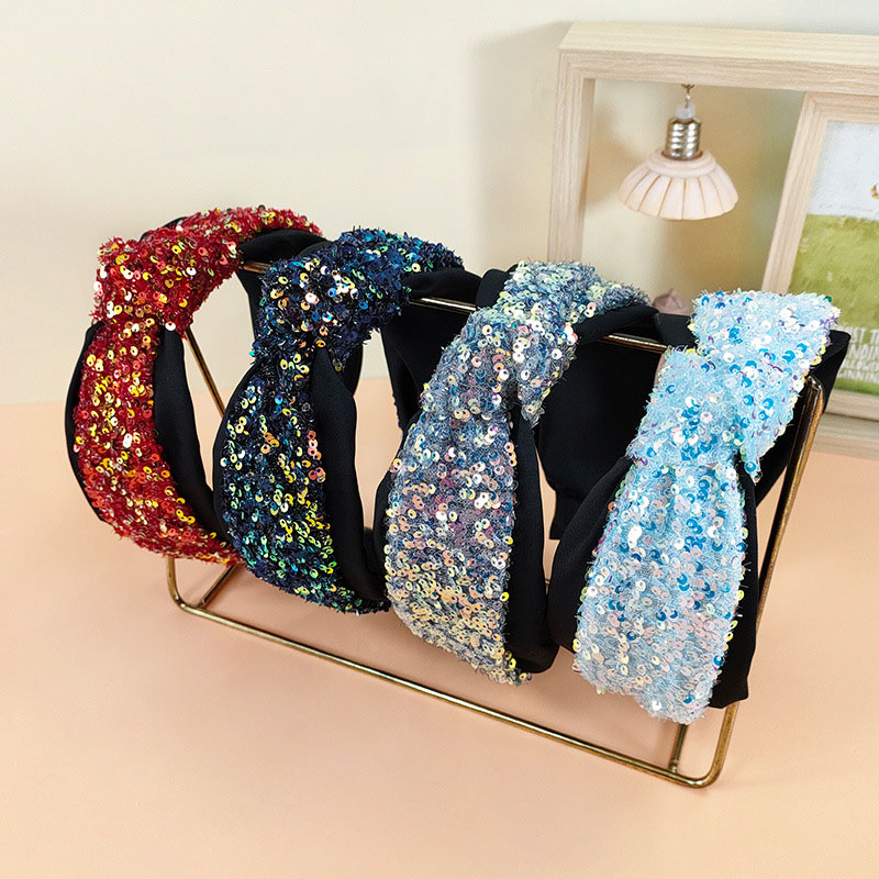 Korean Sequin Knotted Colorful Wide Edge Fashion Fabric Mixed Color Headband Distributor