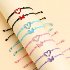 Wholesale Heart Shaped Butterfly Alloy Drip Oil Hand Braided Mother Daughter Parent-child Bracelet