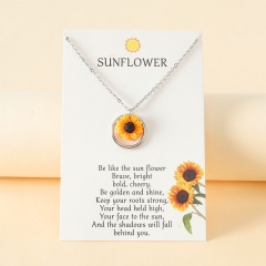 Sunflower Small Fresh Collarbone Chain Stainless Steel Circle Sunflower Pendant Necklace Vendors