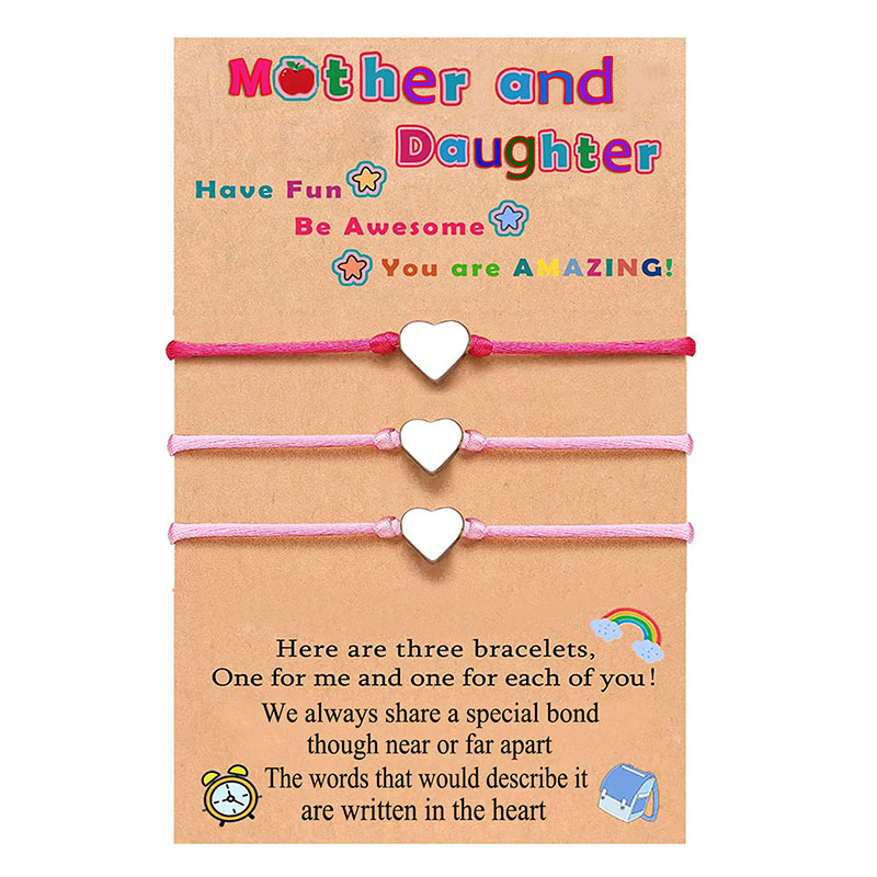 Heart Shaped Rubber Plug Buckle Chinese Knot Adjustment Mother And Daughter Love Bracelet 3 Pieces Set Vendors