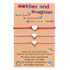 Heart Shaped Rubber Plug Buckle Chinese Knot Adjustment Mother And Daughter Love Bracelet 3 Pieces Set Vendors