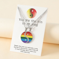 Stainless Steel Fine Polished Oil Drip Colorful Tai Chi Fine Couple Collarbone Necklace Supplier