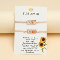 Wholesale Brick Orange Sunflower Hand-knitted Bracelet