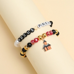 Wholesale Halloween Resin Color Blocking Beads Alloy Drip Oil Letter Stretch Bracelet