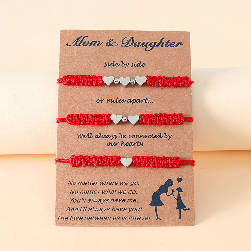 Love Three Generations Card Handmade Flat Knot Braided Red Rope Bracelet Mother Daughter Parent-child Hand Rope Supplier