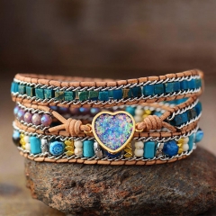 Love Heart Color Blue Opal Cowhide Braided Bohemian Friendship Bracelet	 Manufacturer