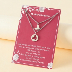 Stainless Steel Hollow Butterfly Mother's Day Necklace Parent-child Collarbone Chain Supplier