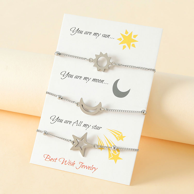 Wholesale Stainless Steel Sun And Moon Star Bracelet Temperament Chain Couple Card Three Sets