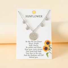 Stainless Steel Sunflower Laser Engraved Flower Pendant Necklace Clavicle Chain Vendors