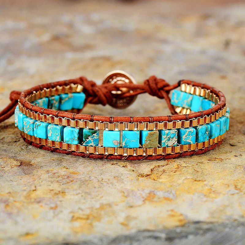 Natural Imperial Stone Chain Hand Woven Leather Bracelet	 Manufacturer