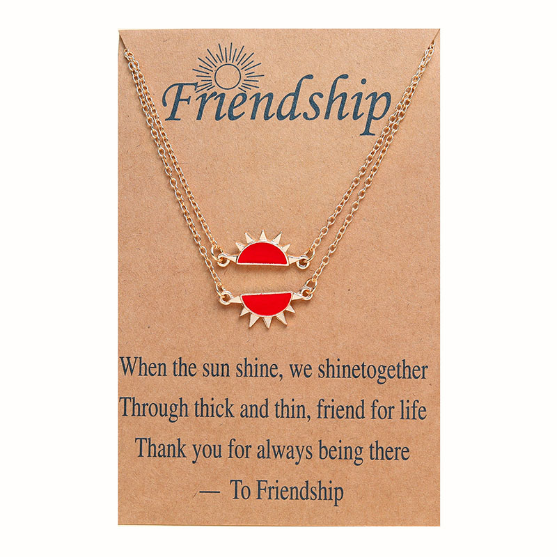 Wholesale Alloy Oil Drip Fire Red Sun Pendant Necklace Friendship Card Clasp Chain
