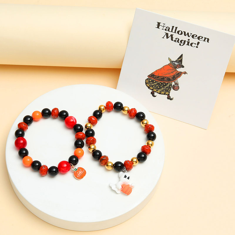 Wholesale Halloween Color Blocking Resin Letter Beads Stretch Bracelet