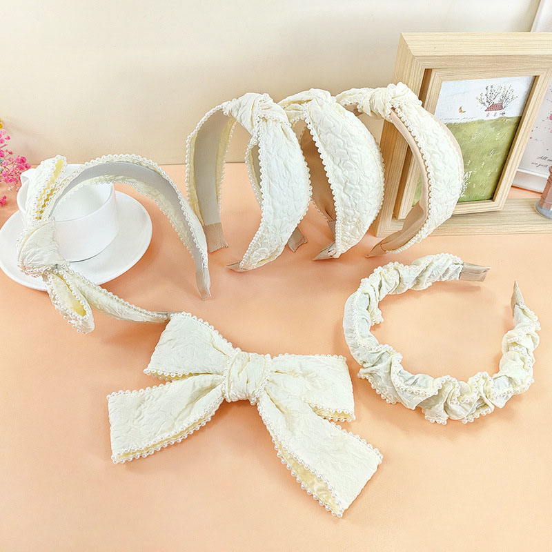 Japanese And Korean Bubble Pattern Pearl Hair Band Wide Edge Fabric Fashion Bow Hair Clip Distributor