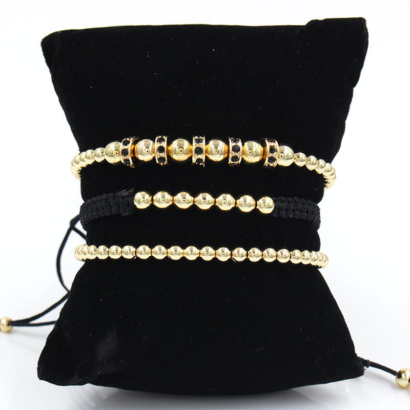 Copper Beads Braided With Diamonds 5 Diamond Circle Three Pieces Bracelet Set	 Supplier