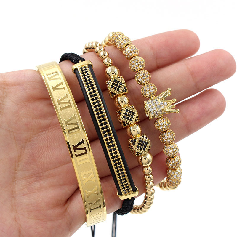 Micro-set Zirconia Crown Copper Beads Braided Six-sided Diamond Zirconia Moon Bracelet Set	 Supplier