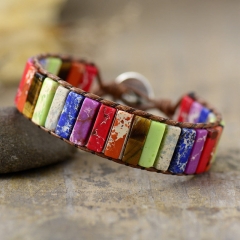 Wholesale Seven-color Emperor Stone Hand-woven Leather Bracelet