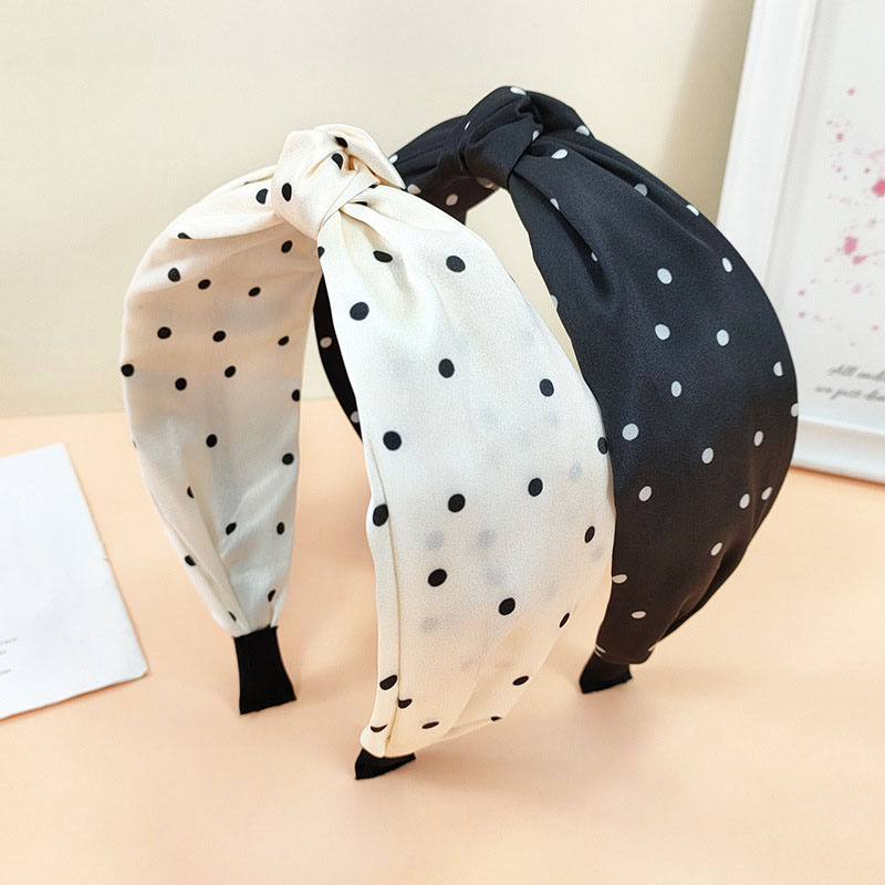 Simple Fashion Korean Version Of Satin Polka Dot Knotted Double Wide Version Of The Hair Band Distributor