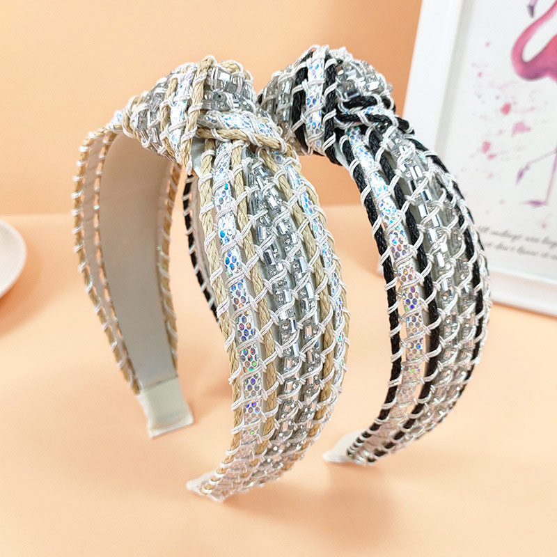 Fashion Hollow Weave French Rhinestone Knotted Hair Band Hair Card Distributor