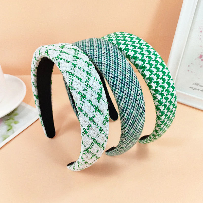 Korean Version Of The Classic Plaid Sponge Headband Green Simple Distributor